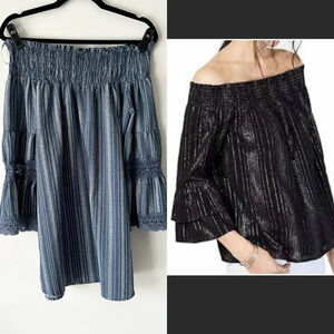 Kiwi Punch  Off The Shoulder Fared Boho Tunic Top